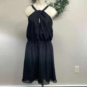 Express Black Halter Dress Keyhole Front and Back L